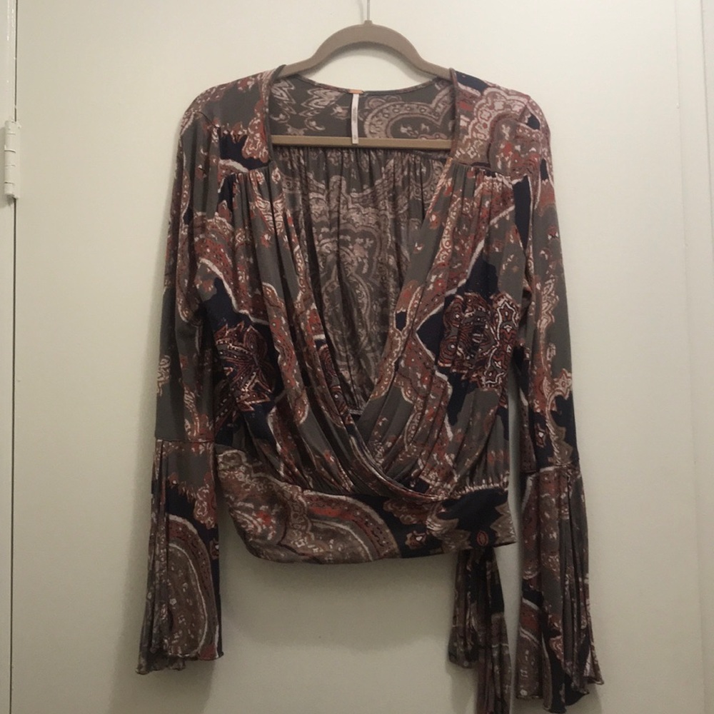 Patterned free people side tie crop top